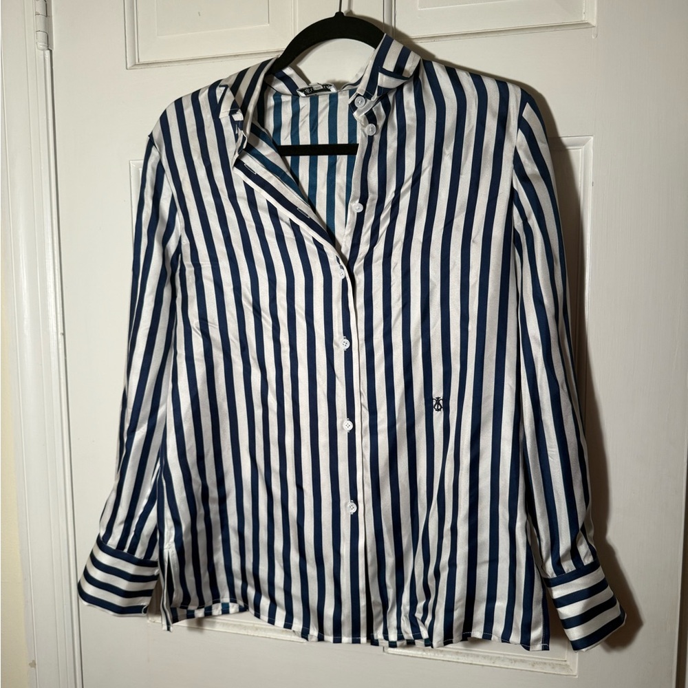 LILYSILK Striped Blue and White Blouse